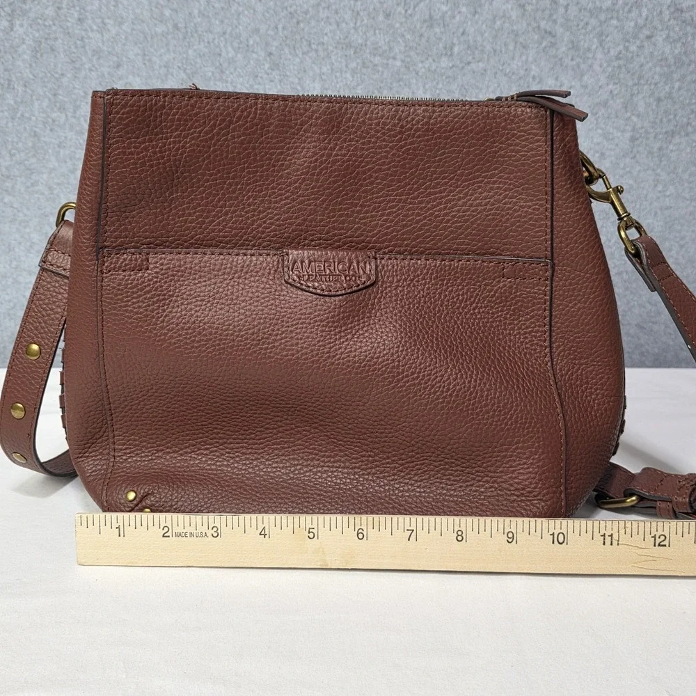 American Leather Co Luca Triple Entry Crossbody Purse Brown